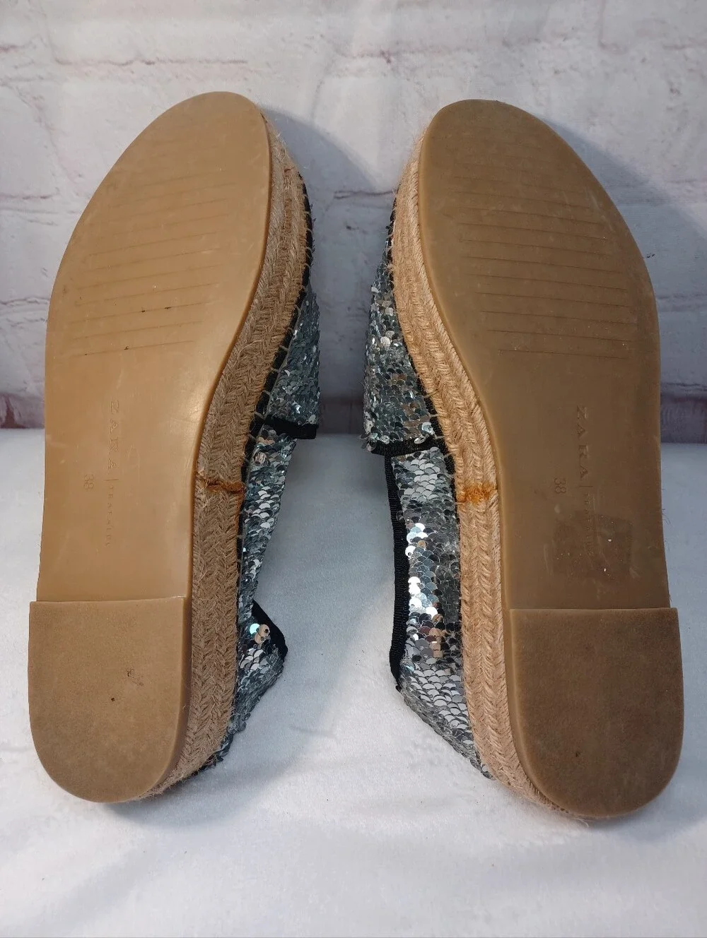 zara trafaluc silver sequin espadrille loafers flats sparkle shoes eu 38 us 7.5